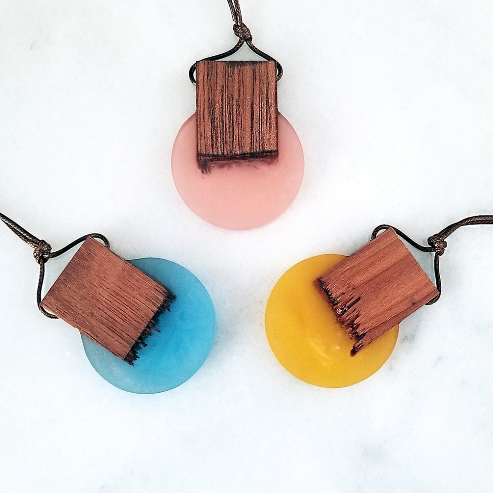 Yellow Round Wood/Resin Statement Necklace